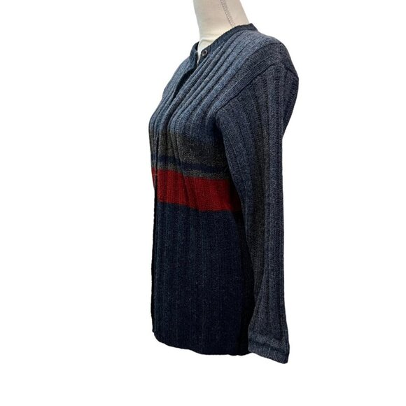 Mac & Jac Gray & Blue Striped Rib Knit Wool Cardigan Sweater Coat Size Small - Picture 4 of 10